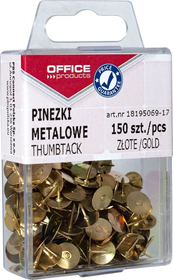Office Products Μεταλλικές Πινέζες, 150 Τεμάχια, Χρυσές
