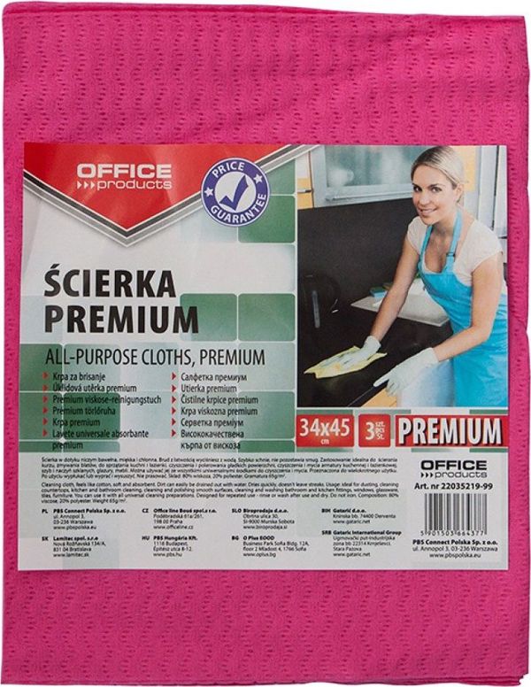Office Products Πανί Καθαρισμού Premium, 80% Βισκόζη, 65g/m², 34x45cm, 3 Τεμάχια, Μίξη Χρωμάτων