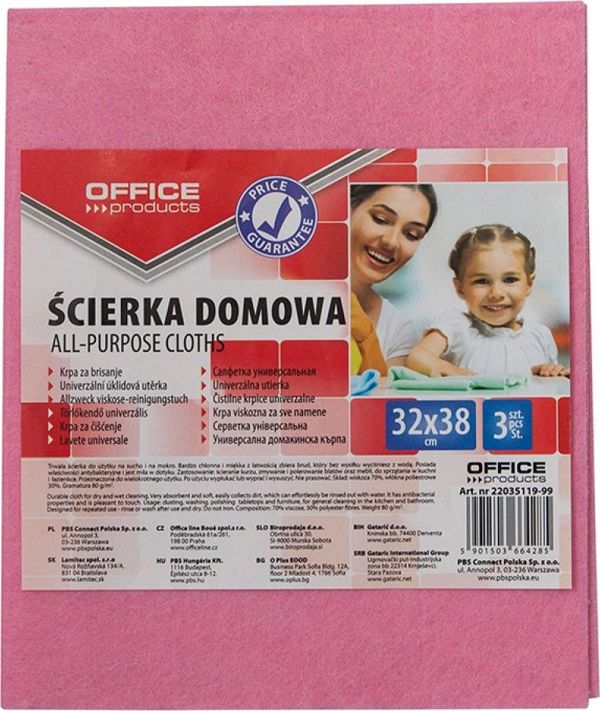 Office Products Πανί Καθαρισμού, Βισκόζη, 80g/m², 32x38cm, 3 Τεμάχια, Μίξη Χρωμάτων
