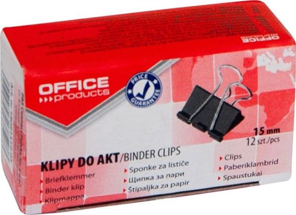Office Products Κλιπς Εγγράφων 15mm, Μεταλλικά, Μαύρα, 12 Τεμάχια