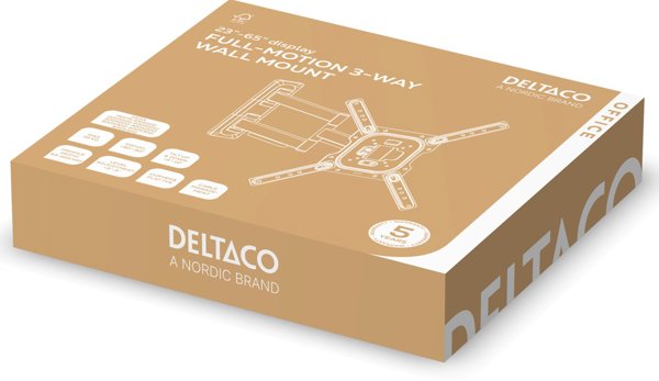 Πλήρης κίνηση επιτοίχια βάση DELTACO OFFICE με κλίση, περιστροφή, 23–65", 35 kg, μαύρο / ARM-0257-B / 1903424
