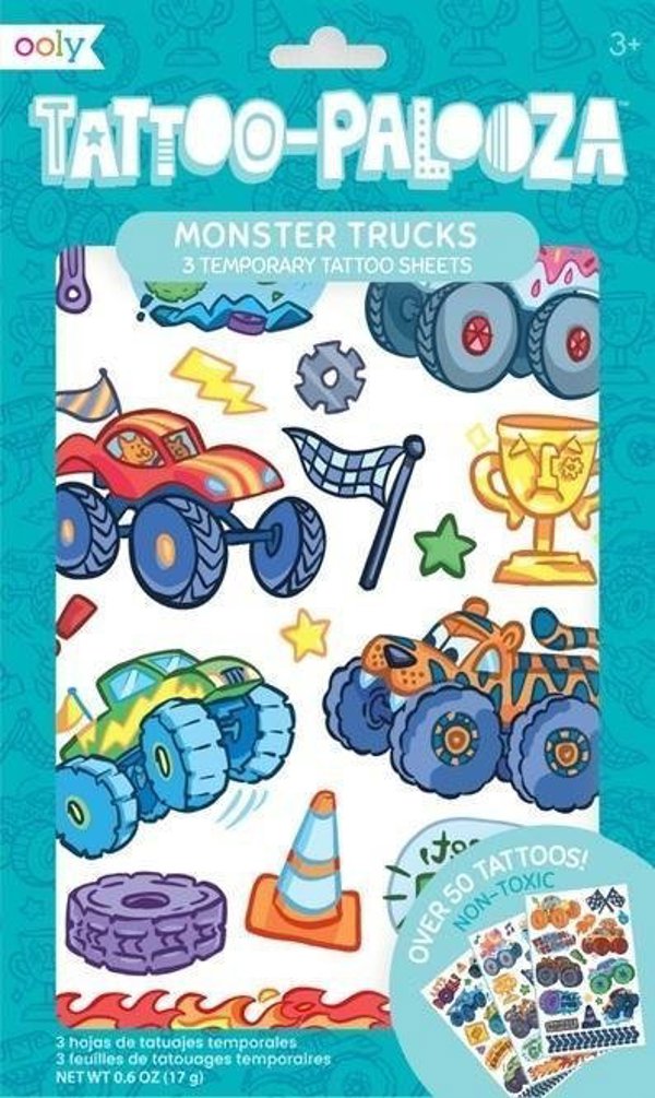 Ooly Tattoo Palooza Προσωρινά Τατουάζ Παιδικά - Monster Truck, 50+ Σχέδια σε 3 Φύλλα
