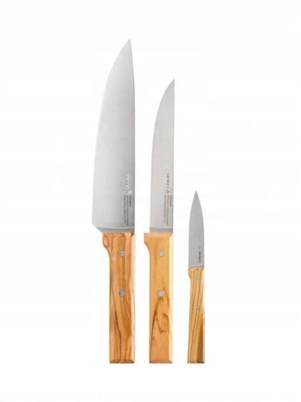 Opinel Σετ Μαχαιριών Trio Parallele Olive 002494 - 3 Τεμάχια με Λαβή από Ξύλο Ελιάς