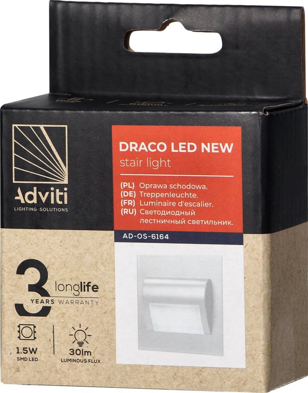 Φωτιστικό σκάλας Orno DRACO LED NEW 1,5W, φωτιστικό σκάλας εντοιχισμένο, 12VDC, 30lm, 6000K, λευκό, καινοτόμος τρόπος εγκατάστασης