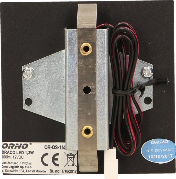 Φωτιστικό σκάλας Orno DRACO LED 1,2W, φωτιστικό σκάλας εντοιχισμένο, 12V DC, 100lm, 3000K, μαύρο