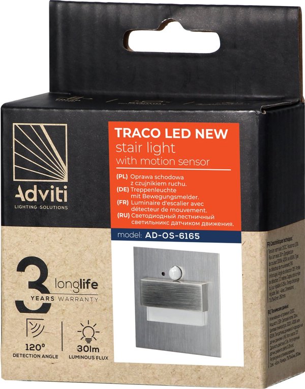 Φωτιστικό σκάλας Orno TRACO LED 1,5W, φωτιστικό σκάλας υποδοχής, 12VDC, 30lm, 3000K, σατέν, αισθητήρας κίνησης και σούρουπου
