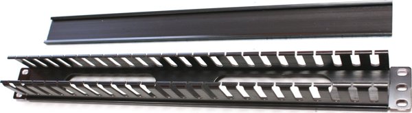 Οργανωτής OEM 19" πάνελ διαχείρισης καλωδίων 1U, μεταλλικός με πλαστικό κάλυμμα, 40x50mm, διάτρητος, μαύρος