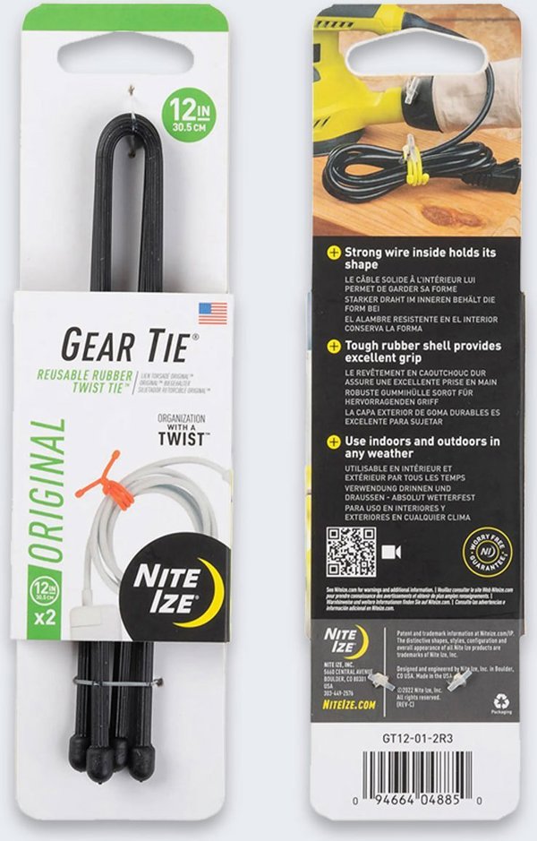 Nite Ize Gear Tie Ελαστική Ζώνη Οργάνωσης, 6 Ίντσες, 2 Τεμάχια, Μαύρο