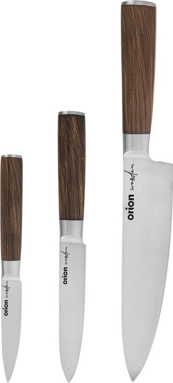 Orion Σετ μαχαιριών κουζίνας από ατσάλι 3 τεμ WOODEN, καθολικό σετ μαχαιριών