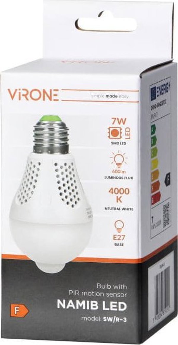 Orno NAMIB LED PIR 7W A60, λάμπα με PIR 7W, 600lm, 4000K,SW/R-3