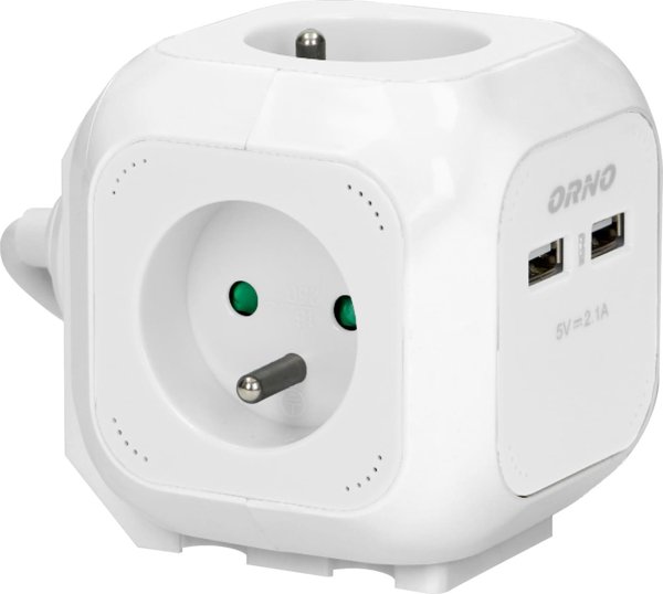 Orno Πολύπριζο 4 θέσεων 2P+Z, φορτιστής 2xUSB, 1,4m H05VV-F 3x1mm2, λευκό
