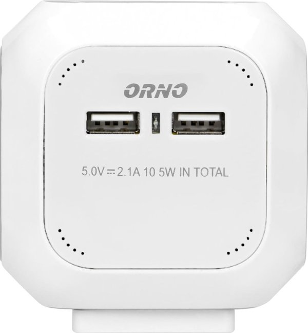 Orno Πολύπριζο 4 θέσεων 2P+Z, φορτιστής 2xUSB, 1,4m H05VV-F 3x1mm2, λευκό