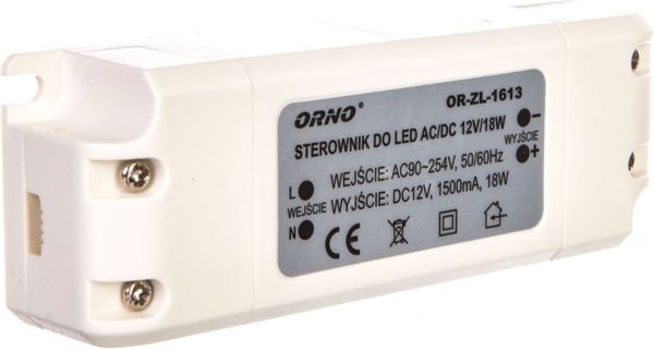 Orno Τροφοδοτικό LED 12V DC 18W 1,5A IP20 (OR-ZL-1613)