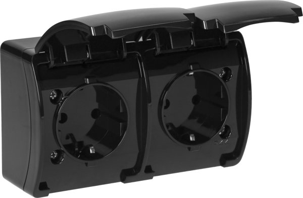 Orno Διπλή πρίζα 2x2P+Z Schuko AQUATIC, IP44, μαύρο