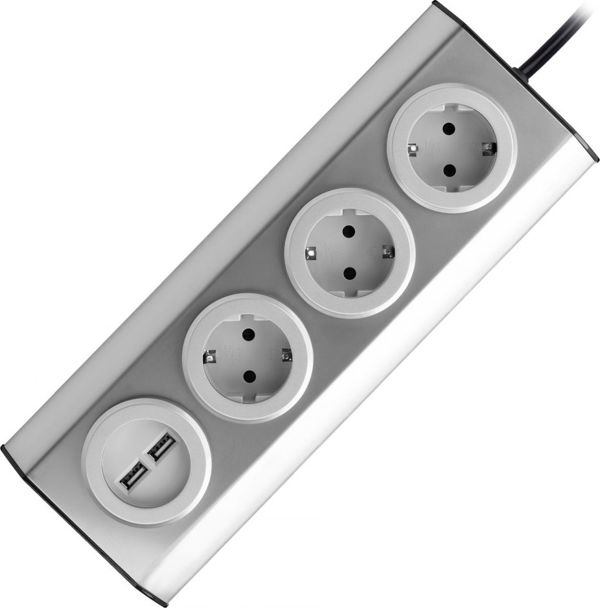 Orno Έπιπλο Υποδοχής & Πρίζα Κουζίνας 3xSchuko, 2xUSB, Inox, με Καλώδιο 1.5m & Velcro Τοποθέτηση