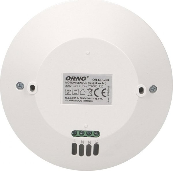 Αισθητήρας κίνησης Orno 360 μοίρες IP20, 2000W, 3 αισθητήρες, ρύθμιση εμβέλειας 3m-20m, λευκός