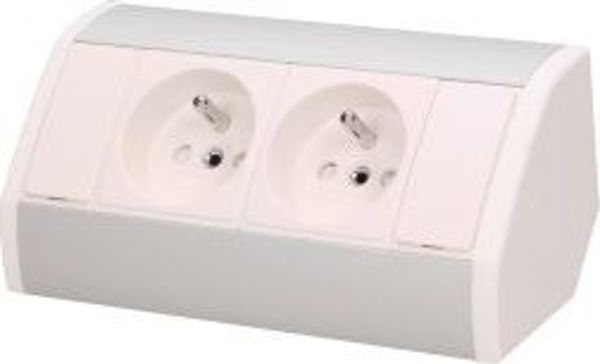 Orno Πρίζα Επίπλων 2x2P+Z, Διπλή Εντοιχιζόμενη για Γραφεία και Ντουλάπια, IP20, Λευκό-Ασημί