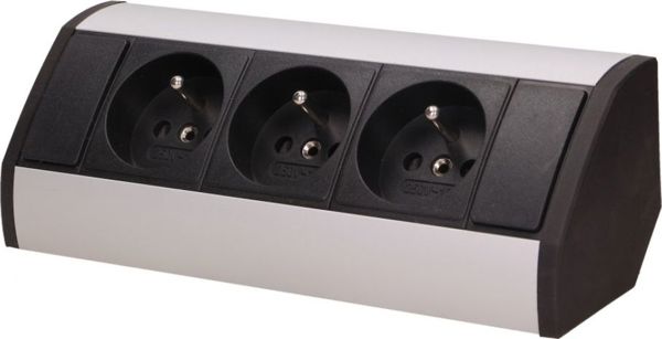 Orno Πρίζα Επίπλων 3x2P+Z, Τριπλή, Επίπεδη Τοποθέτηση, IP20, Μαύρο-Ασημί