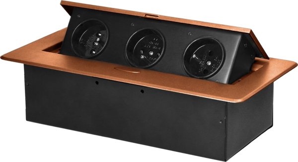 Πρίζα επίπλων Orno OR-GM-9032/C ενσωματωμένη στον πάγκο με επίπεδη φρεζαρισμένη άκρη 3x2P+Z χρυσό