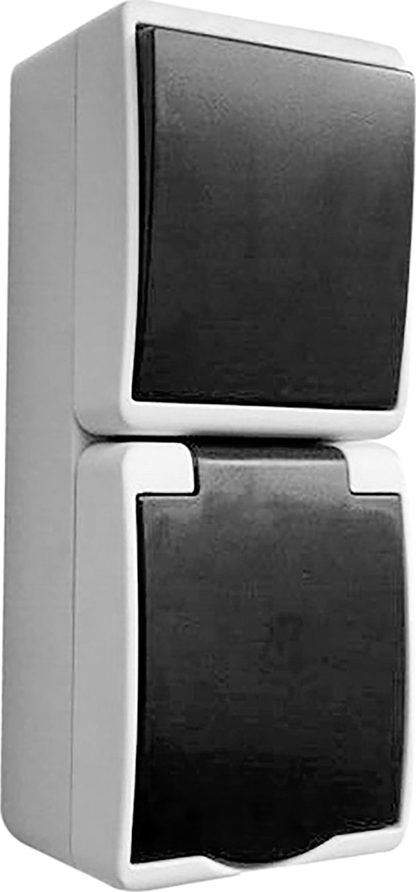 Διακόπτης μονού πόλου Orno + πρίζα 2P+Z AQUATIC MINI IP 54 Λευκό-Μαύρο, 5 τεμάχια