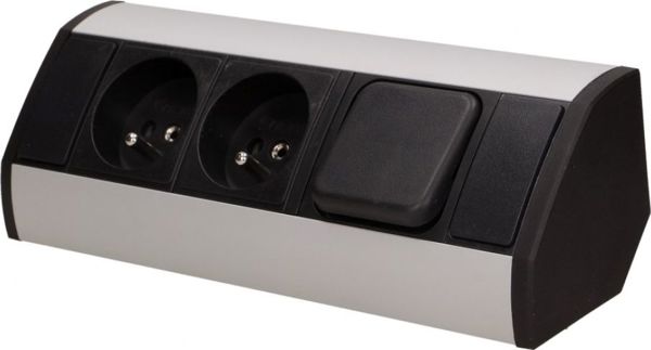 Orno Πρίζα Επίπλου 2x Schuko με Διακόπτη, 16A, Μαύρο/Ασημί, IP20