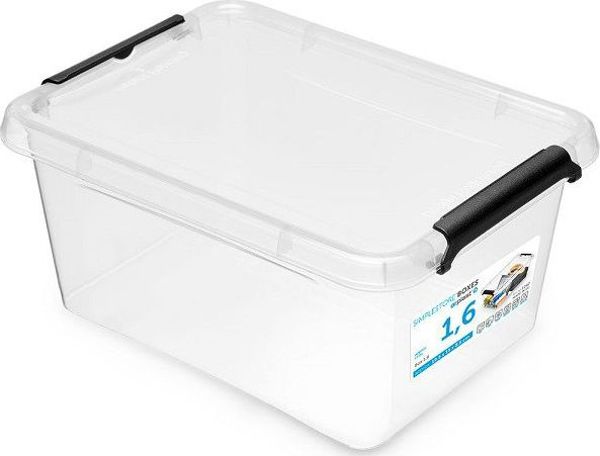 Orplast Δοχείο Οργανωτής SimpleStore με Καπάκι, 1.6l, 19.5x15x8.5cm, Διαφανές με Μαύρα Κουμπώματα