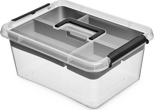 Orplast Δοχείο Αποθήκευσης με Καπάκι SimpleStore 12,5 L, Οργανωτής με 4 Διαχωριστικά και Λαβή, 29 x 39 x 16,5 cm