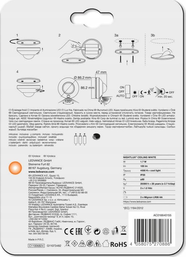 Osram LUMINAIRE NIGHTLUX CEILING WT