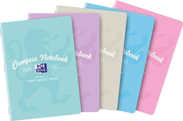 Oxford Τετράδιο Campus Pastel A5, Καρέ, 60 Φύλλα, Soft Touch Φινίρισμα, Σετ 5 Τεμαχίων