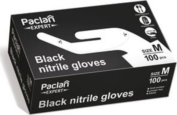 Paclan Paclan Expert Μαύρα νιτριλίου γάντια μέγεθος M 100 τεμ.