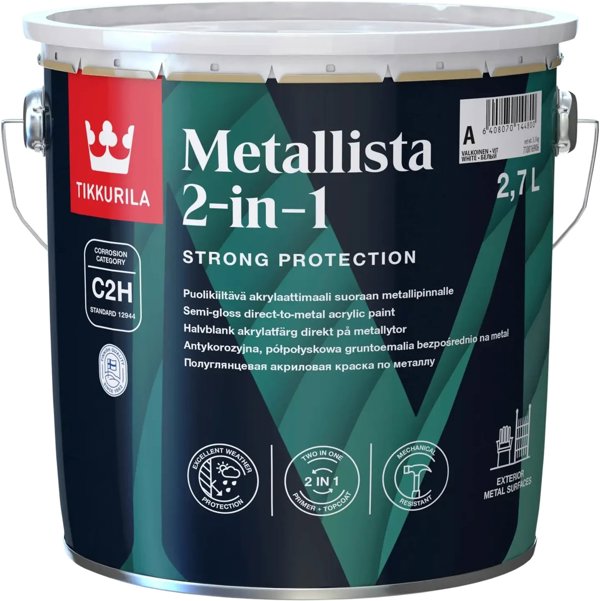 Tikkurila Metallista 2in1 Χρώμα Μετάλλου, Άσπρο (White), 2.7L