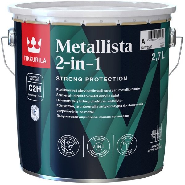 Tikkurila Metallista 2in1 Χρώμα Μετάλλου, Άσπρο (White), 2.7L