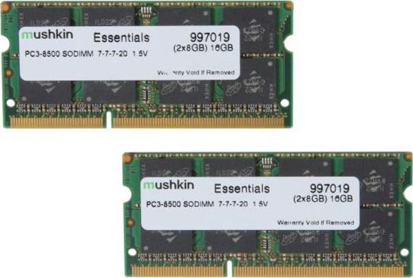 Μνήμη για φορητό υπολογιστή Mushkin Essentials, SODIMM, DDR3, 16 GB, 1066 MHz, CL7 (997019)