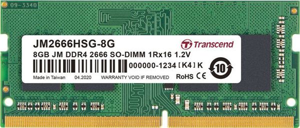 Μνήμη φορητού υπολογιστή Transcend JetRam, SODIMM, DDR4, 8 GB, 2666 MHz, CL19 (JM2666HSG-8G) 7008358 760557847458