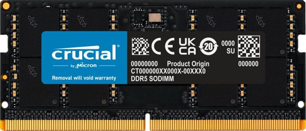 Μνήμη για φορητό υπολογιστή Crucial SODIMM, DDR5, 32 GB, 4800 MHz, CL40 (CT32G48C40S5)