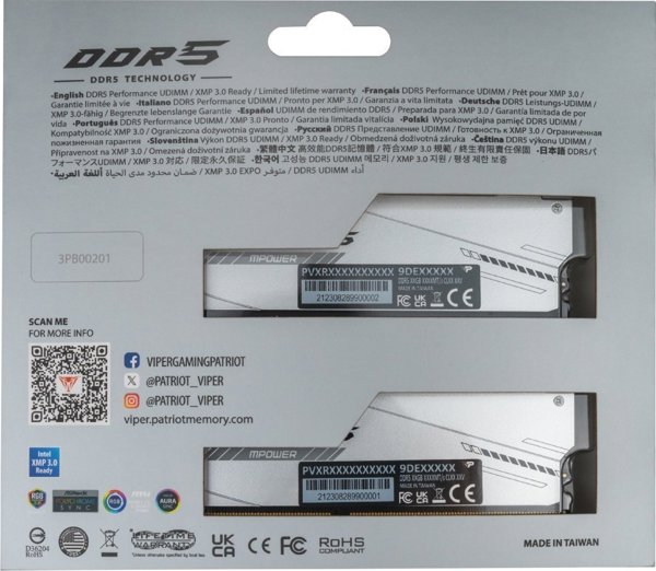 Μνήμη Patriot Viper Xtreme 5 RGB MPower, DDR5, 48 GB, 8000MHz, CL38 (PVXR548G80C38KM)