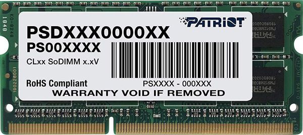 Μνήμη για φορητό υπολογιστή Patriot Signature, SODIMM, DDR3, 4 GB, 1600 MHz, CL11 (PSD34G16002S)