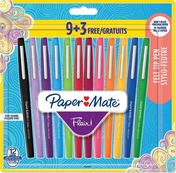 Paper Mate Στυλό Flair Μέσης Μύτης 0.7mm, 12 Τεμάχια σε Blister - Πολύχρωμο