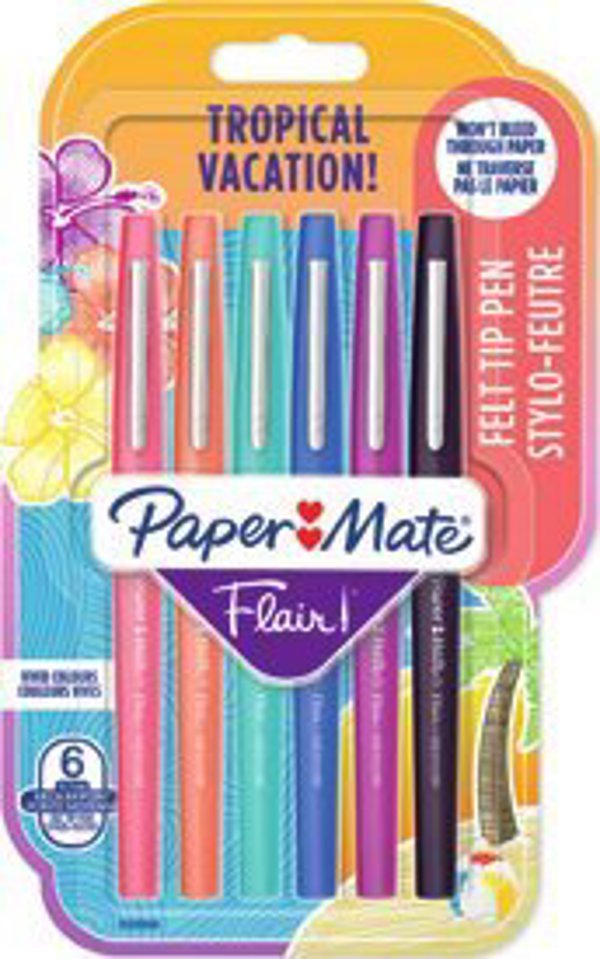 Paper Mate Flair Στυλό με Ίνες Tropical Vacation, 0.7mm, Πολύχρωμα, Συσκευασία 6 Τεμαχίων