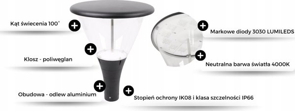 Φωτιστικό πάρκου NOLINA, 230Vac, 60W, 9000lm, μαύρο