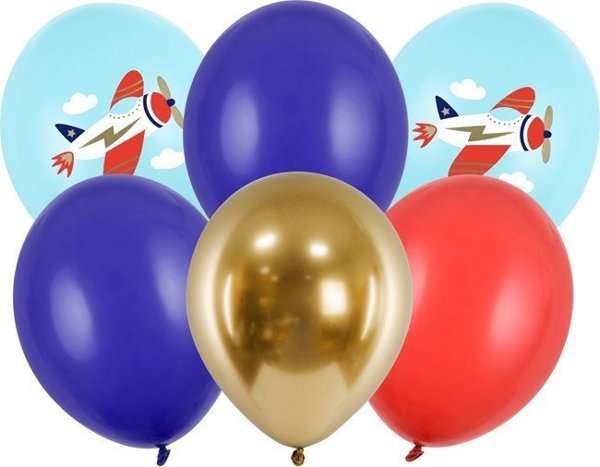 PartyDeco Μπαλόνια Λάτεξ Αεροπλάνο Διακοσμητικά, 6τμχ, 30cm, Πολύχρωμα