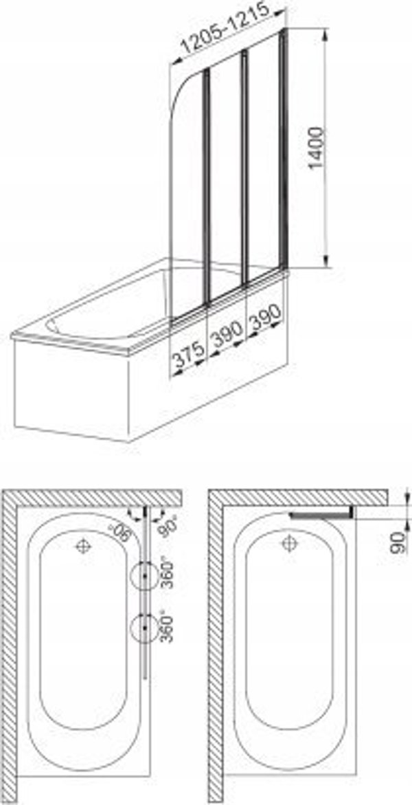 Παραβάν μπάνιου Alkotest 170-06992P / KFA / MODERN 3 / ΠΑΡΑΒΑΝ 3-ΣΤΟΙΧΕΙΩΝ ΧΡΩΜΙΟ ΟΠΤΙΚΟ ΑΣΦΑΛΕΣ ΓΥΑΛΙ 1205-1215MM / 1400MM /