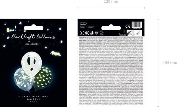 PartyDeco Μπαλόνια UV 27cm, BOO!, μίγμα ενός μεγέθους