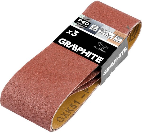 Graphite Ταινίες Λείανσης 75 x 533 mm, P40, Σετ 3 Τεμαχίων