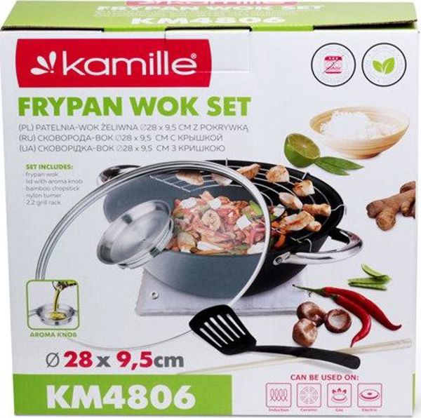 Γουόκ Kamille 28cm από Χυτοσίδηρο με Αντικολλητική Επίστρωση Τεφλόν 3.6L