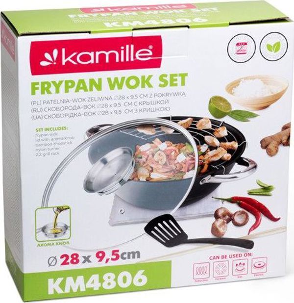 Γουόκ Kamille 28cm από Χυτοσίδηρο με Αντικολλητική Επίστρωση Τεφλόν 3.6L