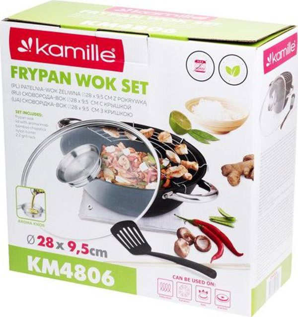 Γουόκ Kamille 28cm από Χυτοσίδηρο με Αντικολλητική Επίστρωση Τεφλόν 3.6L