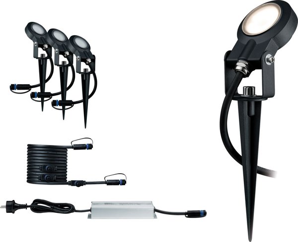 προβολέας Paulmann Outdoor Plug & Shine Sting βασικό σετ IP67 3000K 3x6W 24V με δυνατότητα μείωσης φωτεινότητας