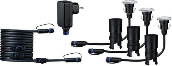 Paulmann Plug & Shine Floor Mini Βασικό Σετ Φωτιστικά Δαπέδου 3x2.5W 3000K IP65 Ασημί 55mm