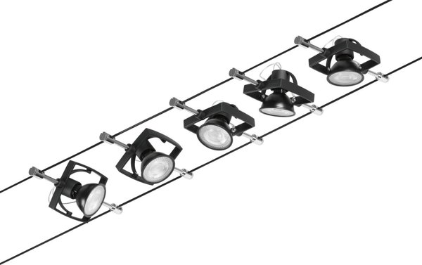 Paulmann Wire σετ MacII max5x10W GU5,3 Μαύρο ματ/Χρώμιο 12V DC 60VA Μέταλλο/Πλαστικό